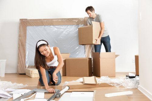 Office relocation planning in Stamford Hill with desks and packing materials