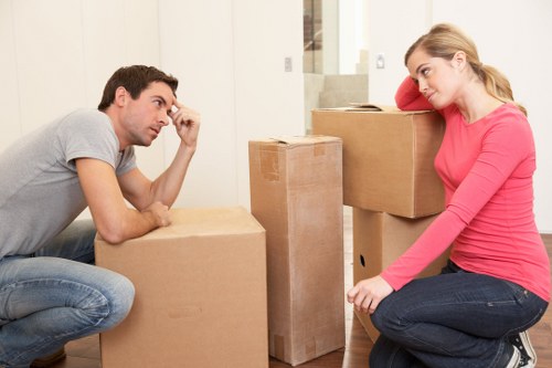 Van moving service team planning a safe relocation with equipment