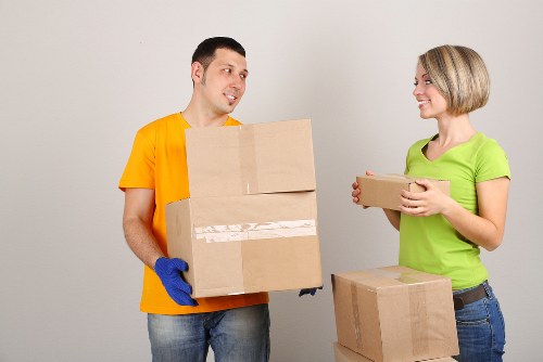 Prepared office boxes and workstations ready for relocation